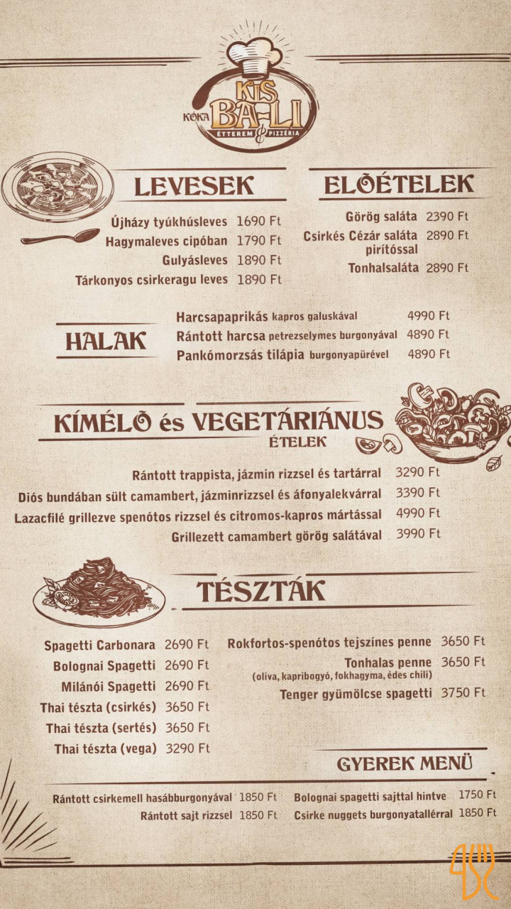 Kis-ba-li Étterem és Pizzéria Étlap