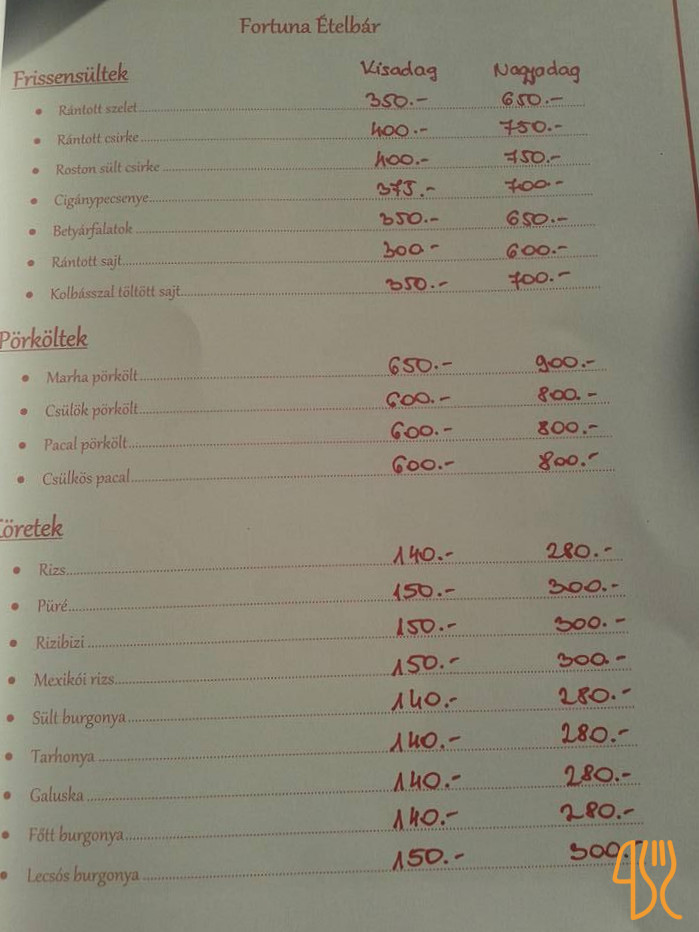 Fortuna Ételbár Étlap