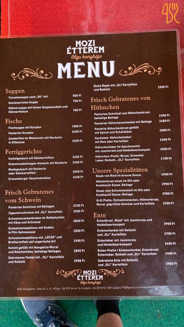 Mozi Étterem Étlap
