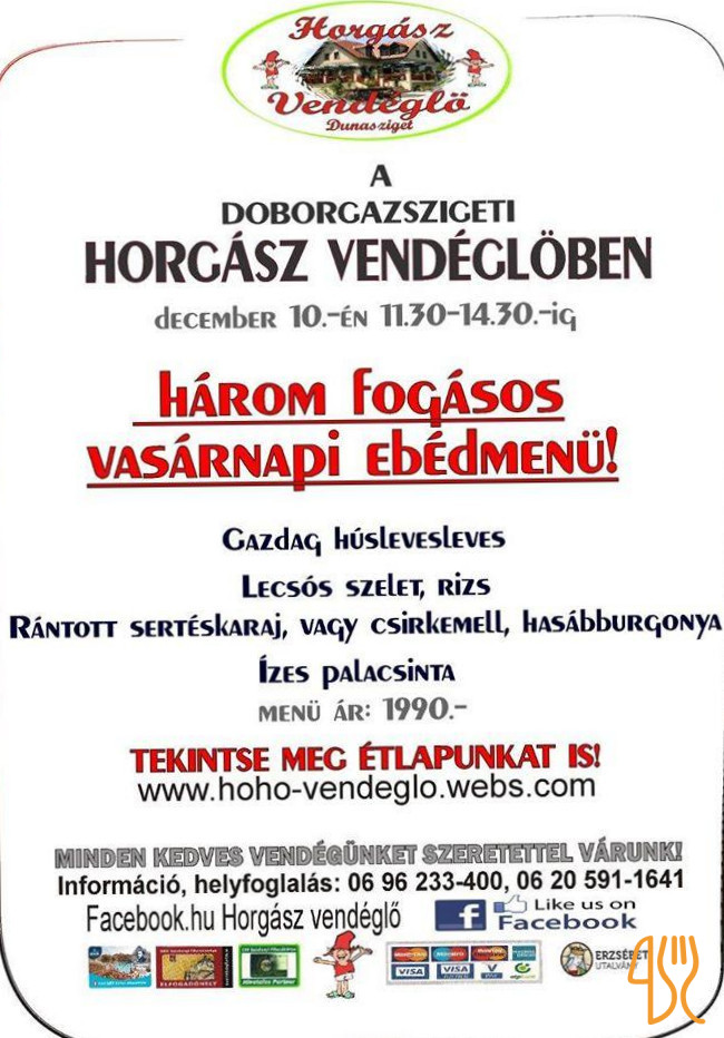 Horgász Vendéglő Étlap