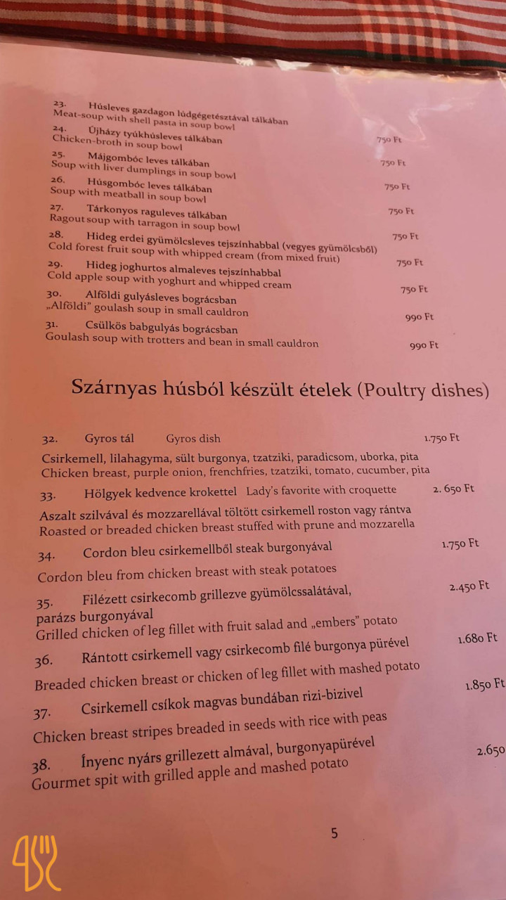 Malom Pension Étlap