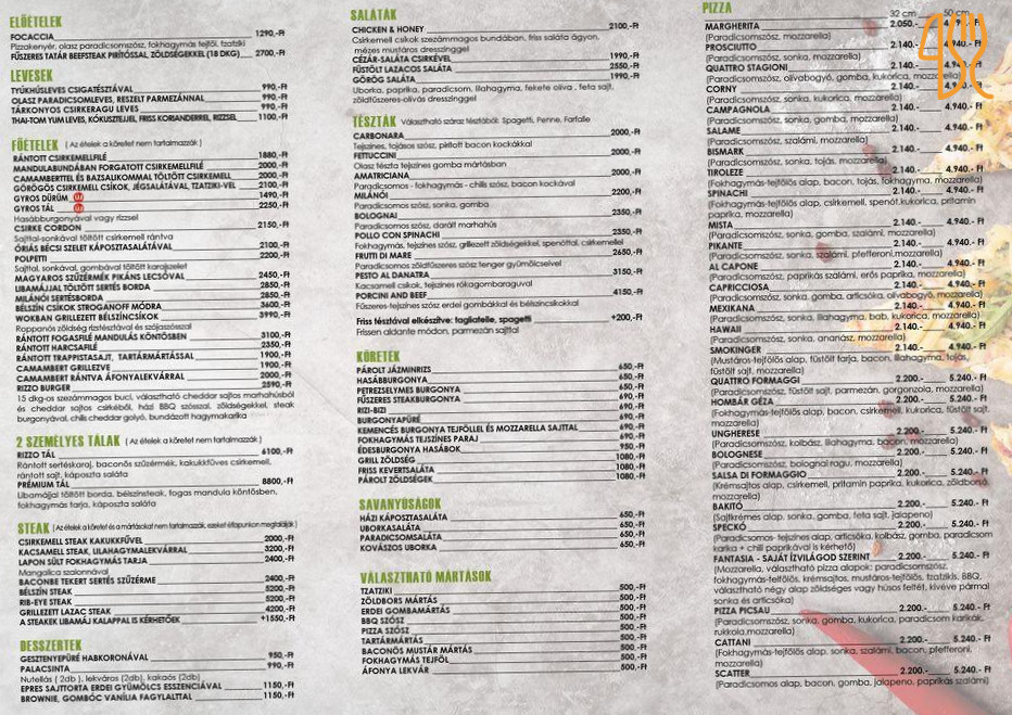 Rizzo Pizza Pizzéria és Étterem Étlap