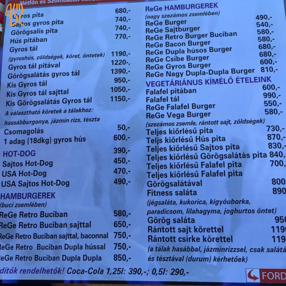 Rege Gyros Étlap