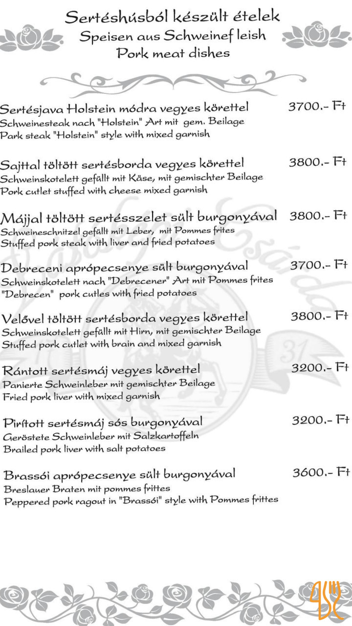 Látóképi Csárda Étlap
