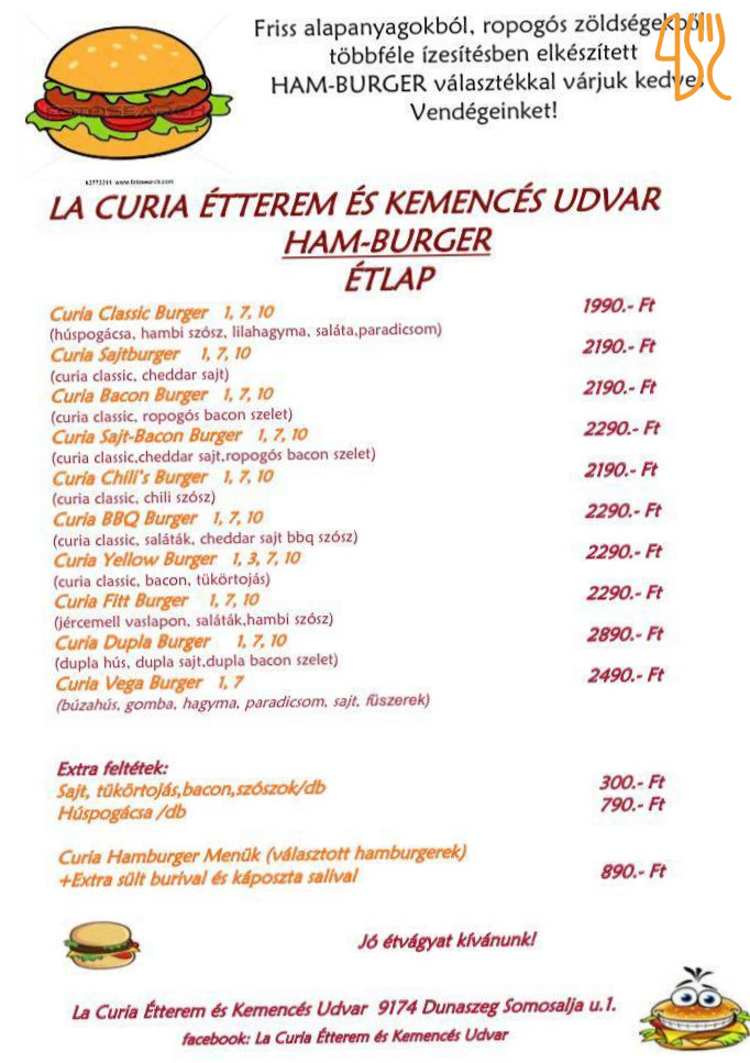 La Curia Étterem és KemencÉs Udvar Étlap