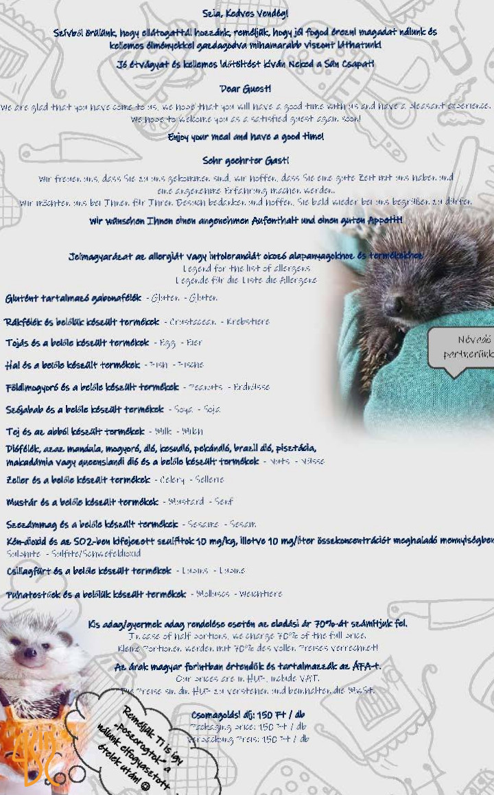 Sündörgő Vendéglő Étlap