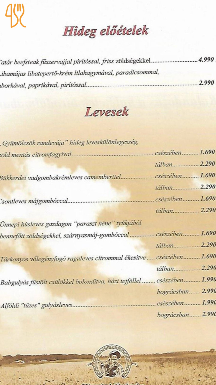 Kígyósi Csárda és Panzió Étlap