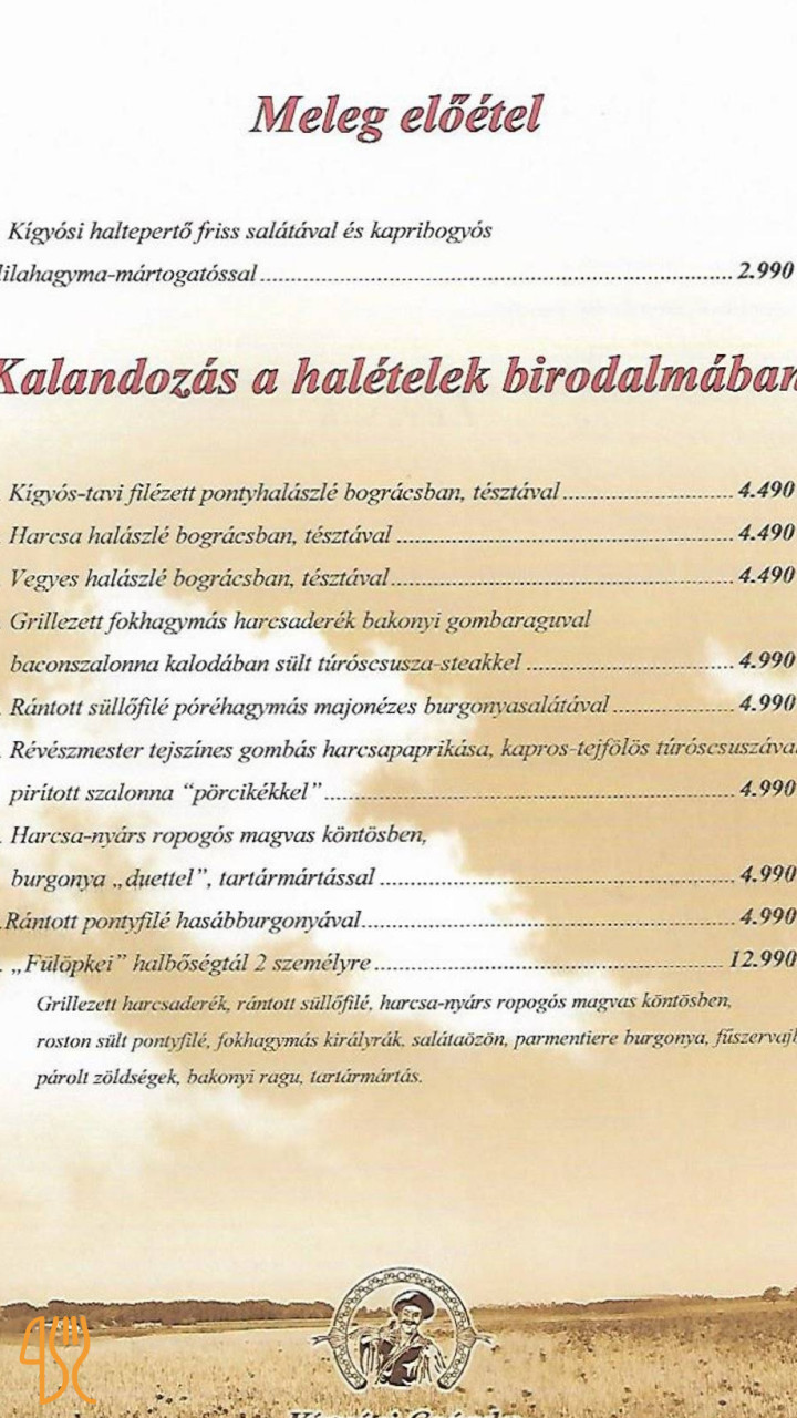 Kígyósi Csárda és Panzió Étlap