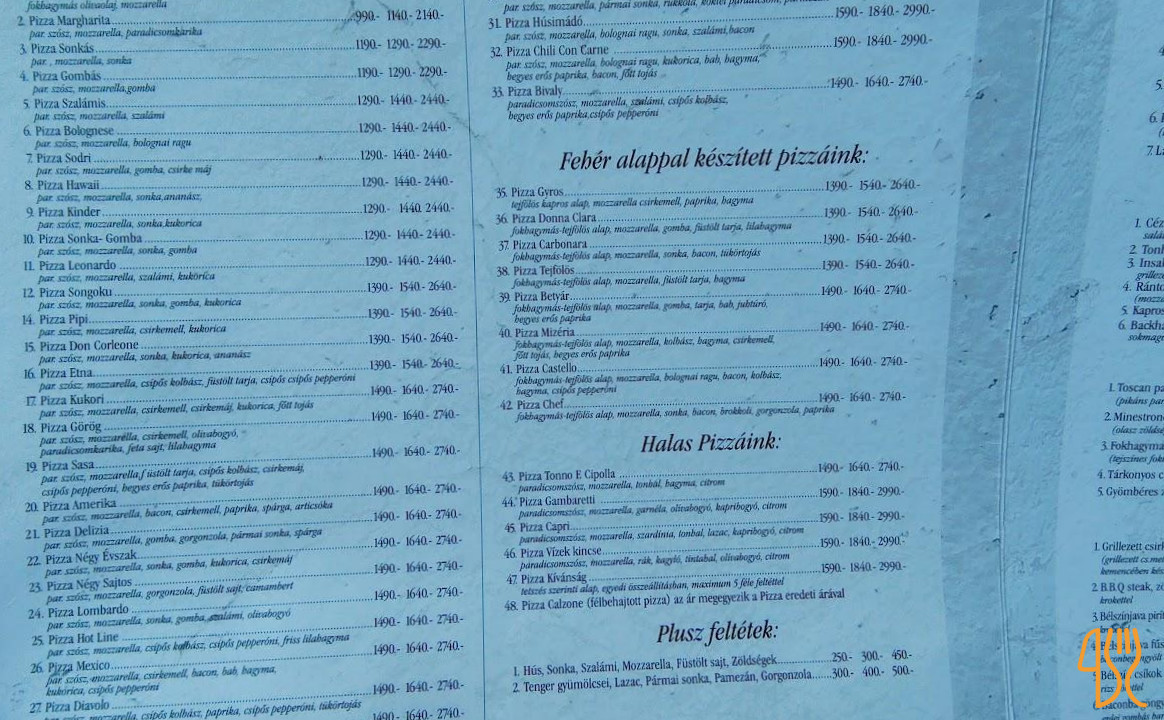 Pampalini Pizzéria és Étterem Étlap